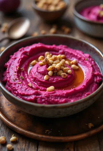 Hummus de remolacha decorado con perejil fresco