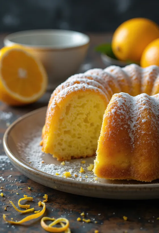 Bizcocho Bundt de limón y naranja con azúcar glas