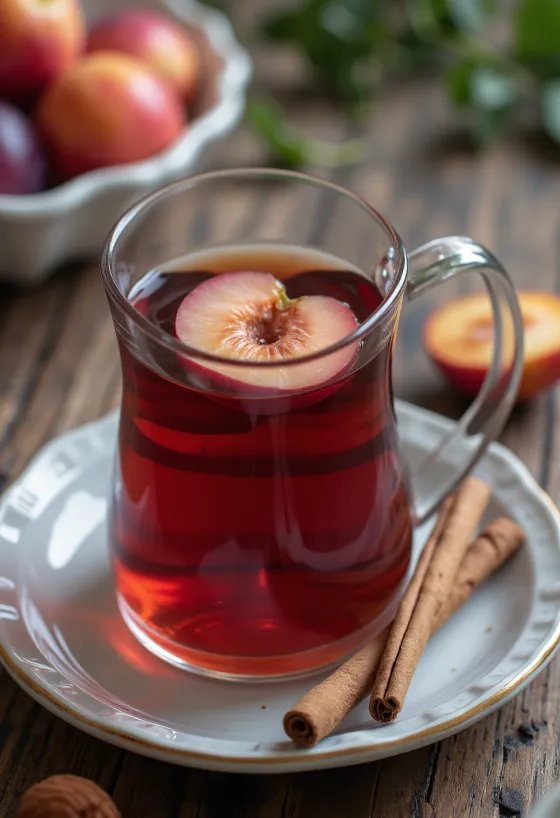 Té de ciruela y canela en taza humeante