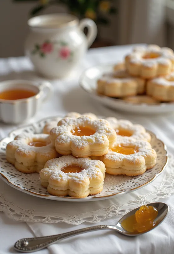 Linzer clásico de mermelada espolvoreado con azúcar glas