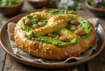 Pretzel al pesto servido