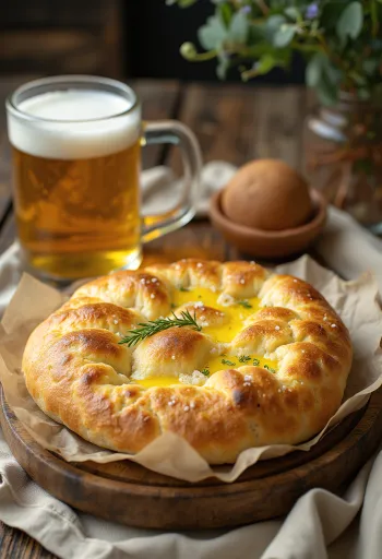 Focaccia a la cerveza servida