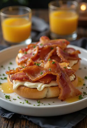 Bagel con bacon y queso crema, decorado con perejil fresco