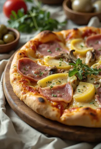 Pizza Capricciosa con extra de alcachofas servida