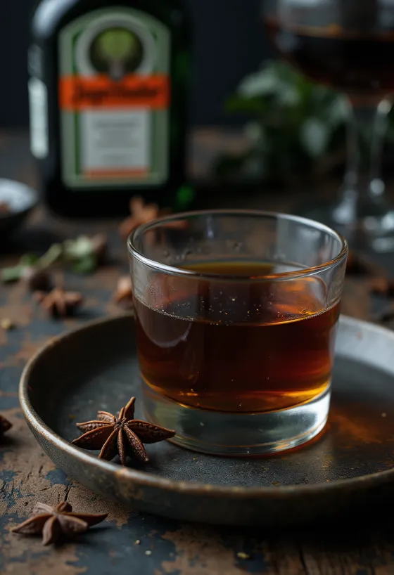 Jägermeister casero servido en botella