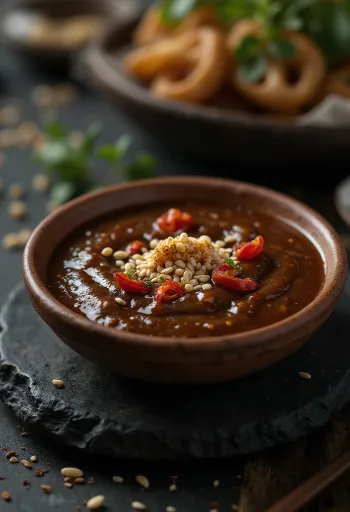 Dip de tamarindo servido con verduras frescas