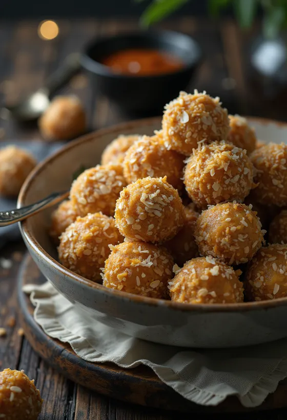 Bolitas de coco y avena servidas