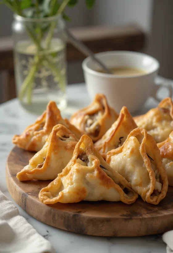 Samosas de champiñones y nueces servidas