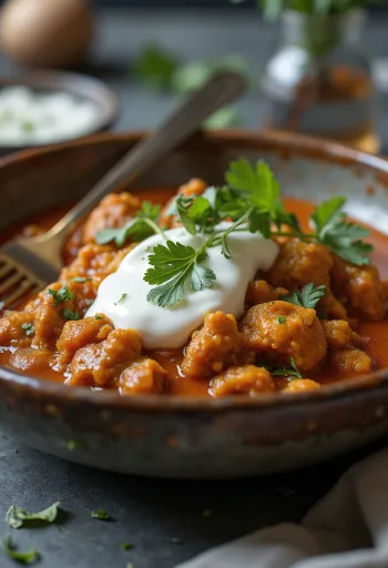 Rogan Josh con yogur, servido en salsa especiada