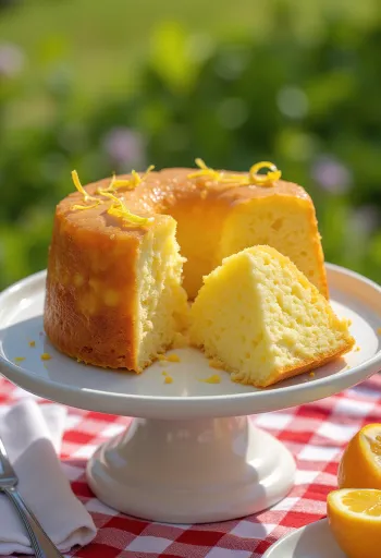 Pastel de requesón y naranja servido