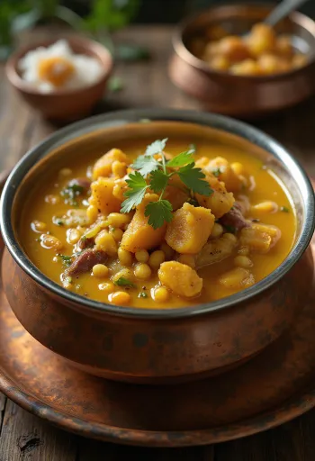 Araichuvitta Kootu, servido con verduras frescas y lentejas