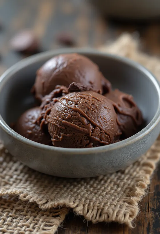 Sorbete de chocolate casero rico y oscuro