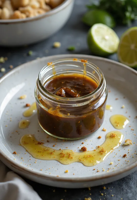 Reducción de balsámico al curry con lima servida