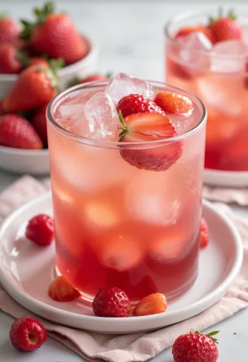 Sidra con fresas y hielo servida en vaso