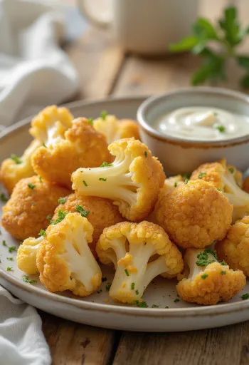 Coliflor empanada frita dorada, servida con rebozado crujiente