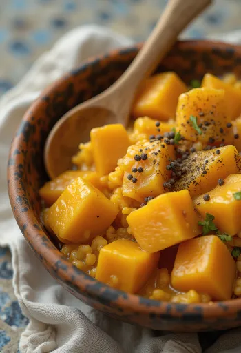 Curry de calabaza y boniato emplatado