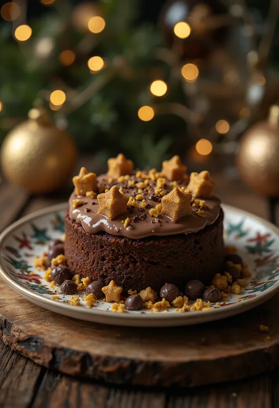 Tarta de chocolate navideña con decoración festiva
