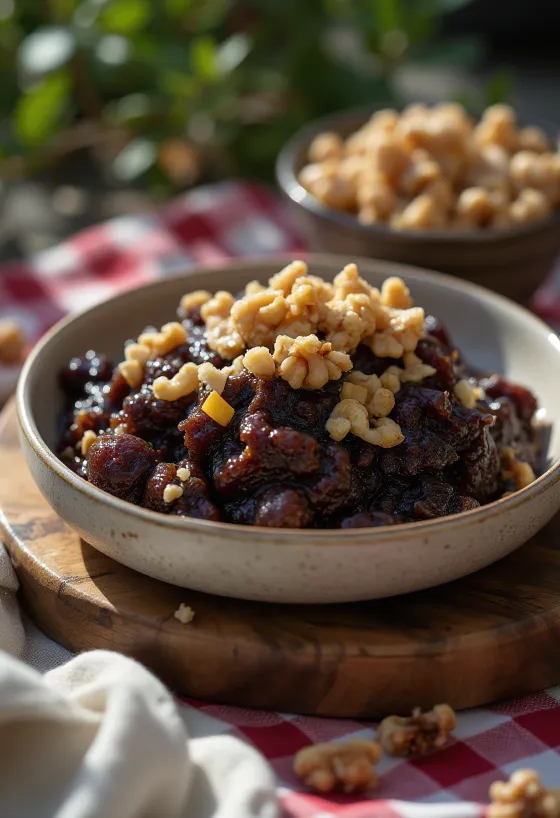 Anjeer ka Halwa con ricos sabores a higo, frutos secos tostados y agua de rosas.