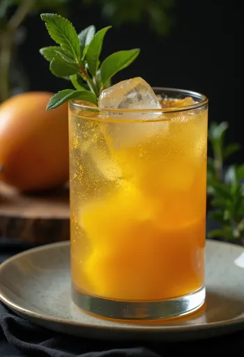 Sidra australiana de mango en vaso decorada con lima