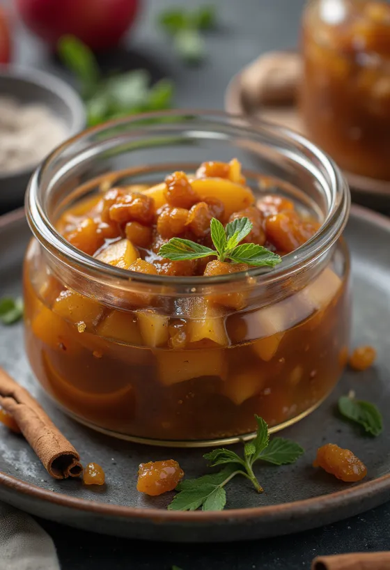 Chutney de manzana y canela servido con quesos