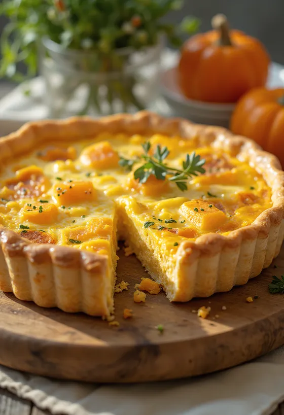 Quiche de calabaza Hokkaido, relleno de huevo y perejil fresco