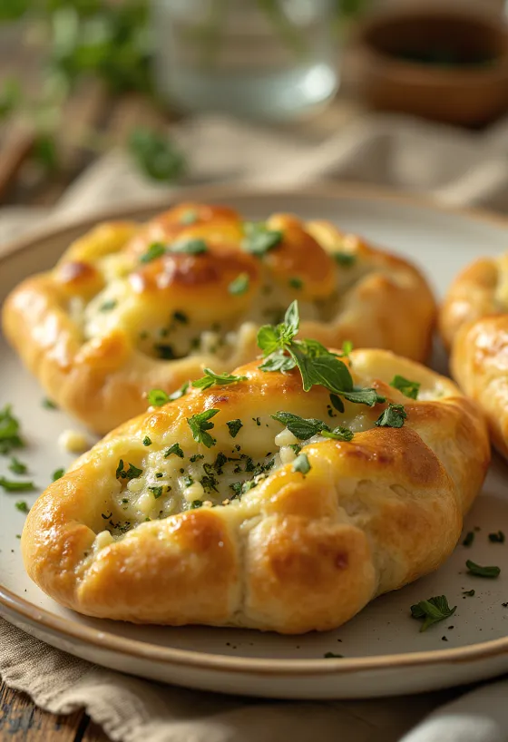 Khachapuri con perejil, panes de queso dorados con perejil fresco