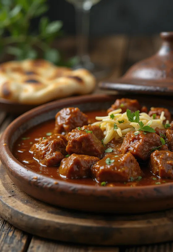 Rogan Josh de ternera, servido en salsa especiada