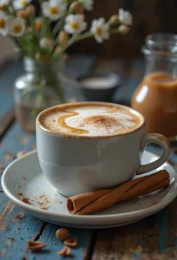 Chai latte al caramelo servido en vaso