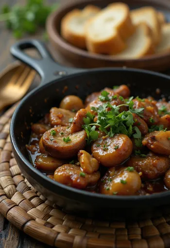 Ragú de champiñones picante a la parrilla servido