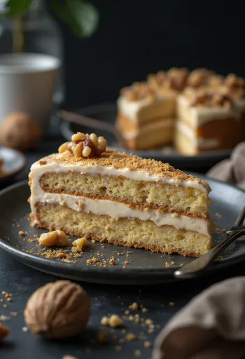 Tarta de crema de nueces con capas visibles
