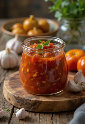 Salsa de chile con ajo servida