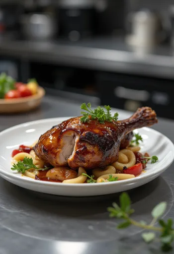 Muslos de ganso ahumados a la barbacoa en bandeja