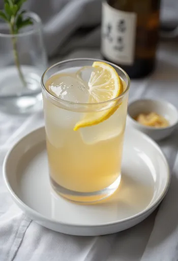 Cóctel de sidra y sake japonés servido en vaso