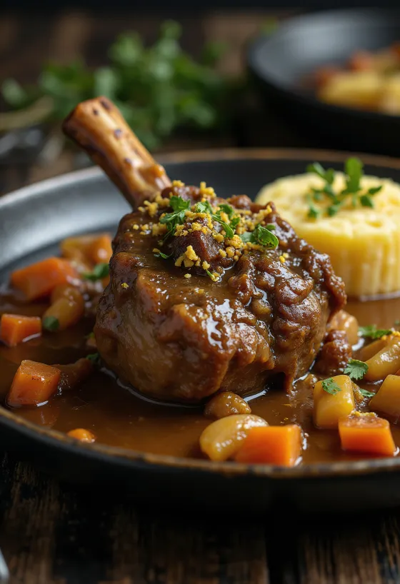 Osso buco con gremolata servido con risotto