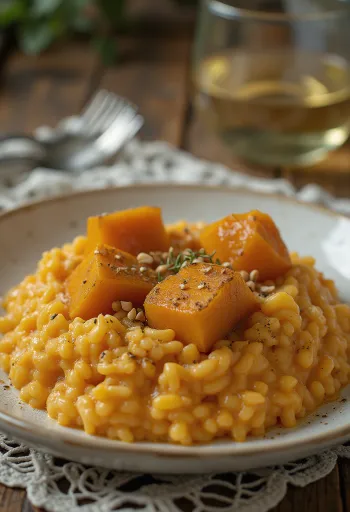 Risotto cremoso de calabaza emplatado