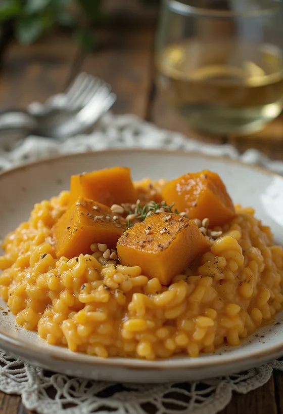 Risotto cremoso de calabaza emplatado
