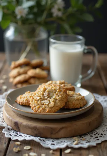 Galletas de avena horneadas a un tono dorado, servidas en bandeja