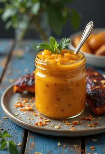 Salsa barbacoa de mango y curry servida