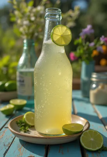 Sidra mexicana con lima en vaso con rodajas de lima