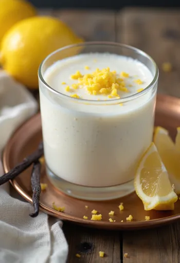 Batido probiótico de kéfir y requesón en vasos, decorado con piel de limón