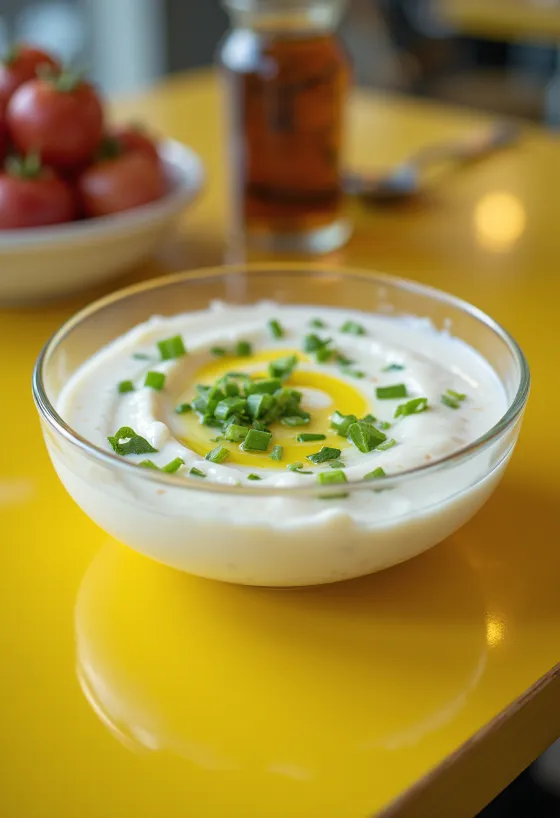 Salsa de yogur turca servida