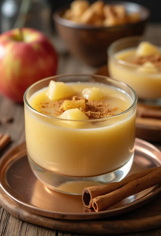 Sopa de manzana refrescante con canela y nata montada