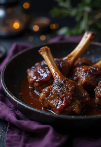 Trozos de rabo de toro ahumado a la barbacoa en salsa