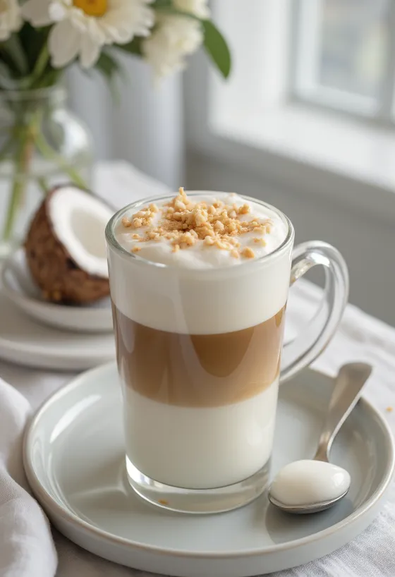 Latte de coco recién servido