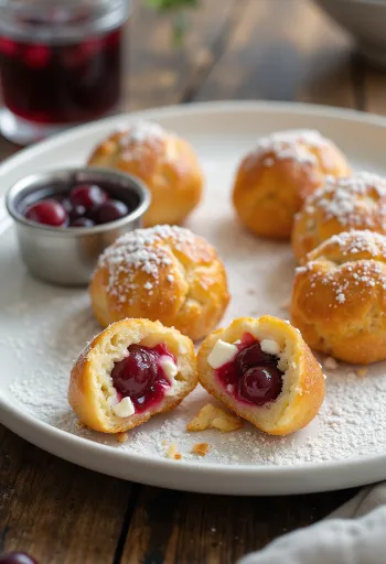 Æbleskiver con relleno de arándanos rojos, queso feta y un toque de vainilla