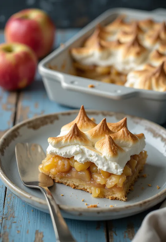 Pastel de manzana con capa de merengue tostado