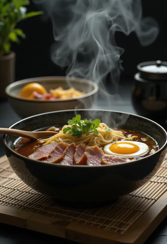 Ramen de ternera servido