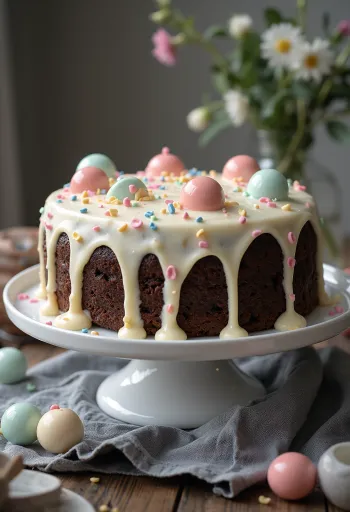 Tarta de chocolate con lunares y crema blanca