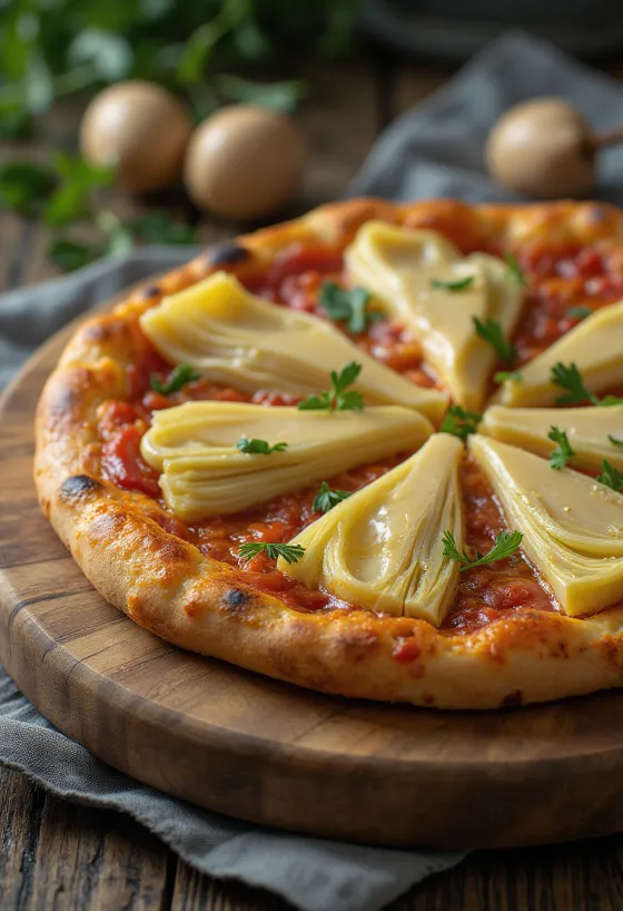 Pizza ai Carciofini servida con alcachofas