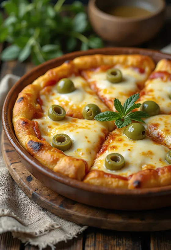 Pizza Argentina de masa gruesa con mozzarella y salsa